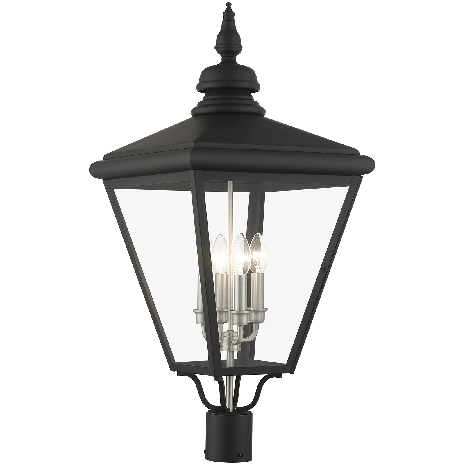 Adams 4 Light 31.5 inch Black with Brushed Nickel Finish Cluster Outdoor Extra Large Post Top Lantern in Black with Brushed Nickel Accent
