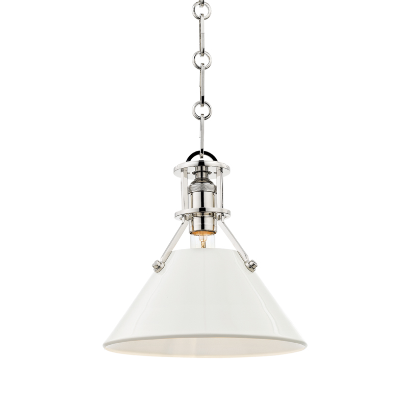 Painted No.2 1 Light 9.5 inch Polished Nickel Pendant Ceiling Light in Polished Nickel/Off White