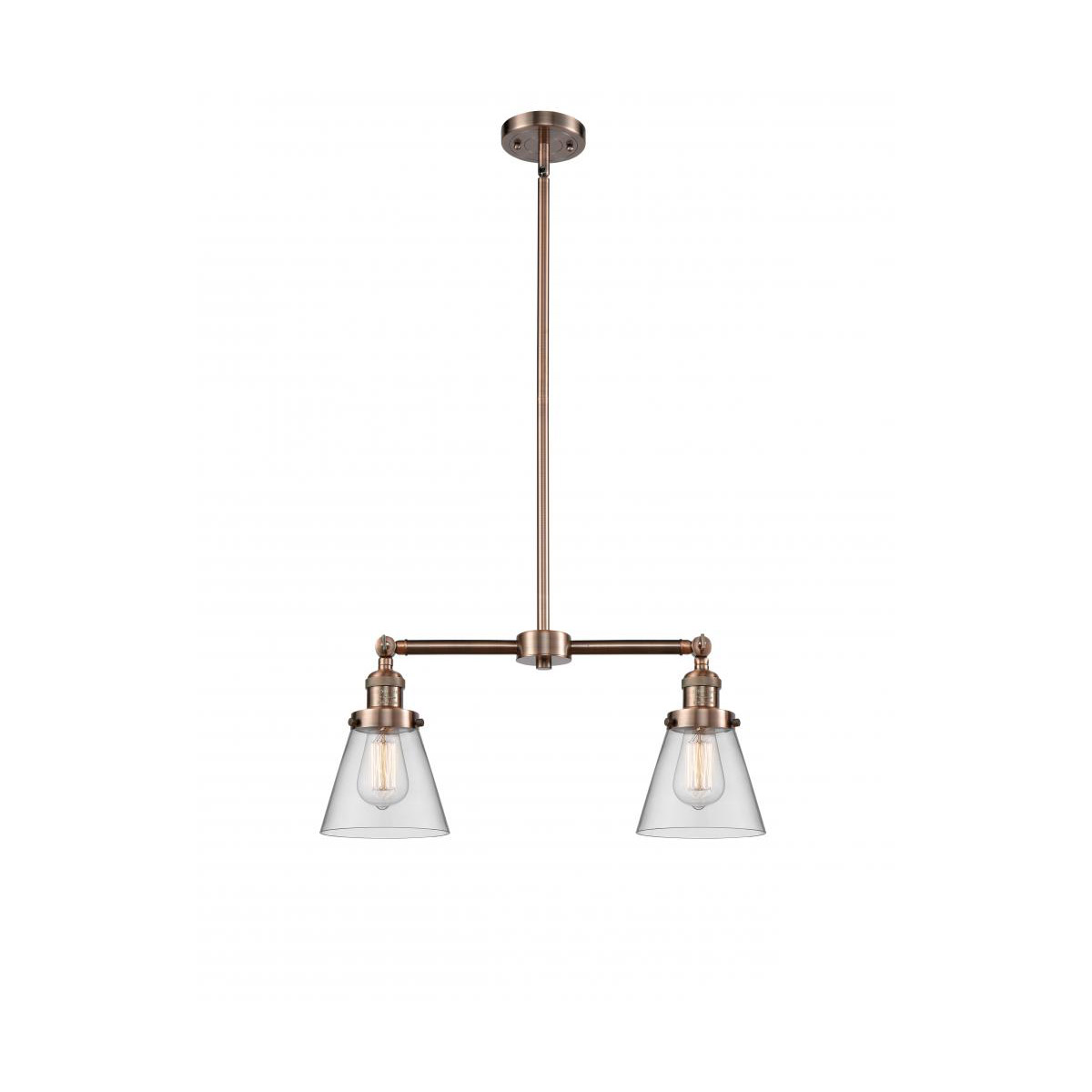 Franklin Restoration Small Cone LED 21 inch Antique Copper Chandelier Ceiling Light in Clear Glass, Franklin Restoration