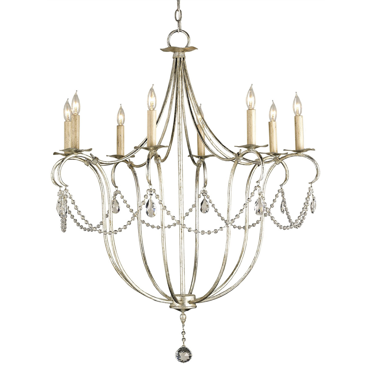 Currey and Company Crystal Lights Large Chandelier Silver Leaf