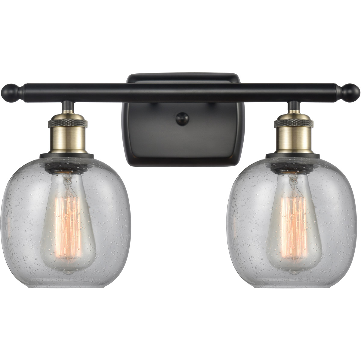 Ballston Belfast 2 Light 16 inch Black Antique Brass Bath Vanity Light Wall Light in Seedy Glass, Ballston