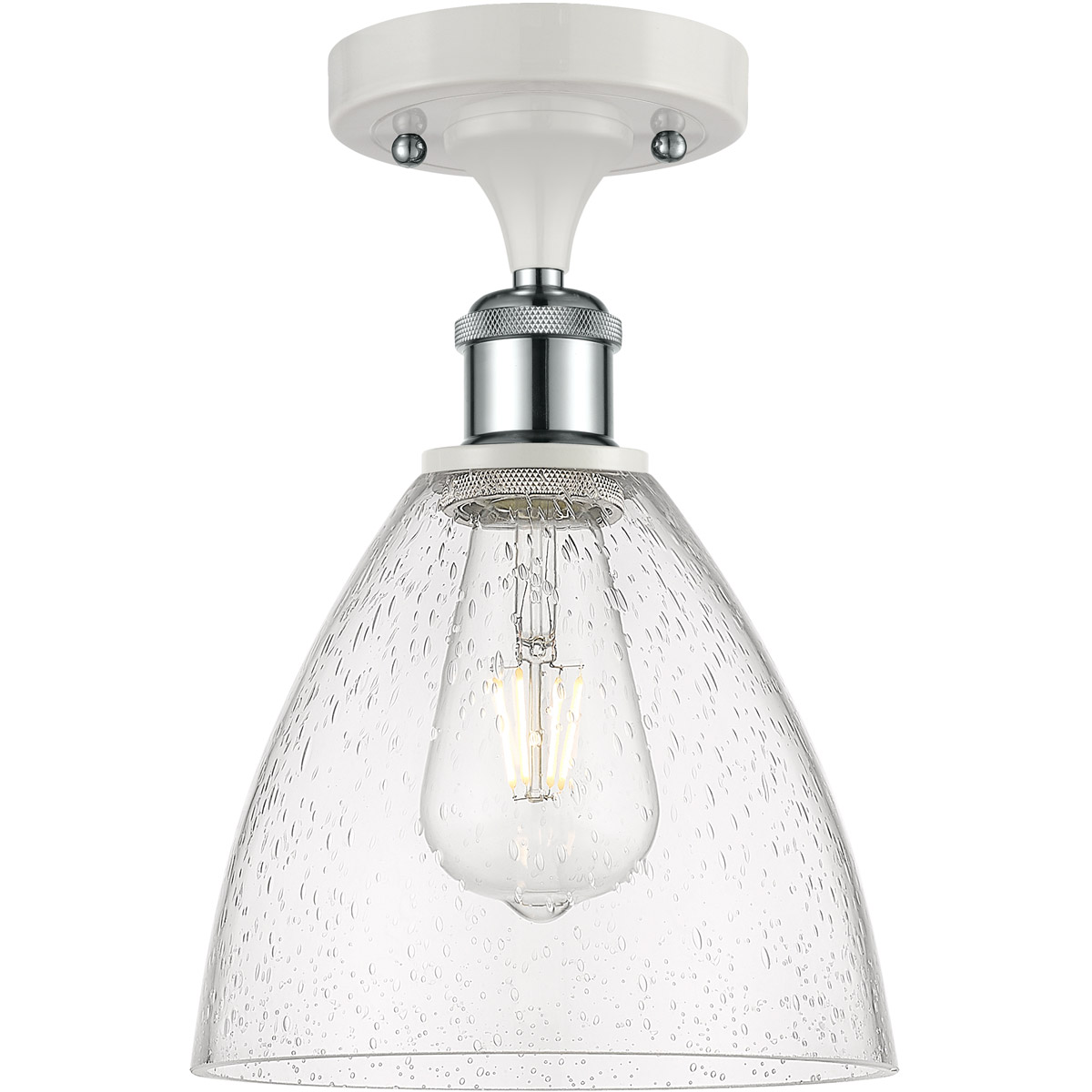 Ballston Dome LED 7.5 inch White and Polished Chrome Semi-Flush Mount Ceiling Light in Seedy Glass
