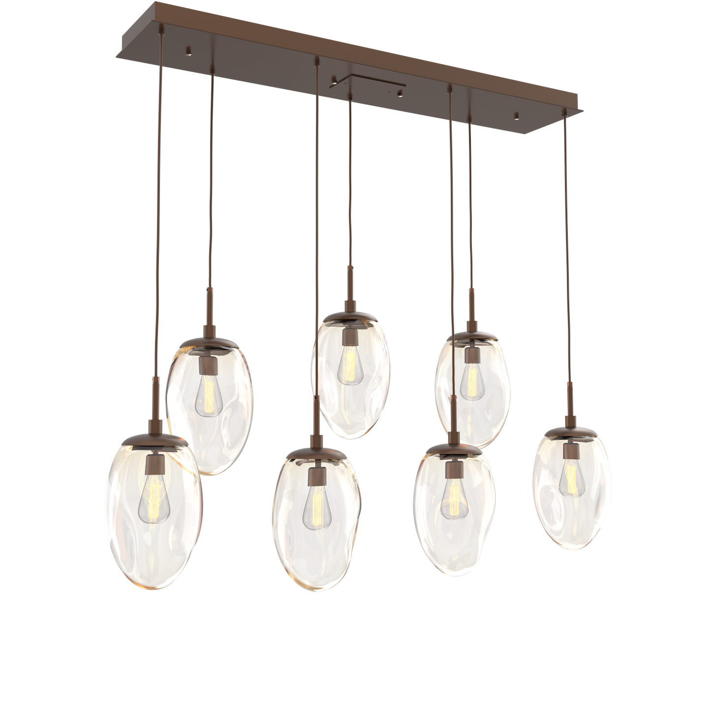 Meteo Incandescent 7 Light Burnished Bronze Linear Pendant Ceiling Light in Amber, Multi-Pendant