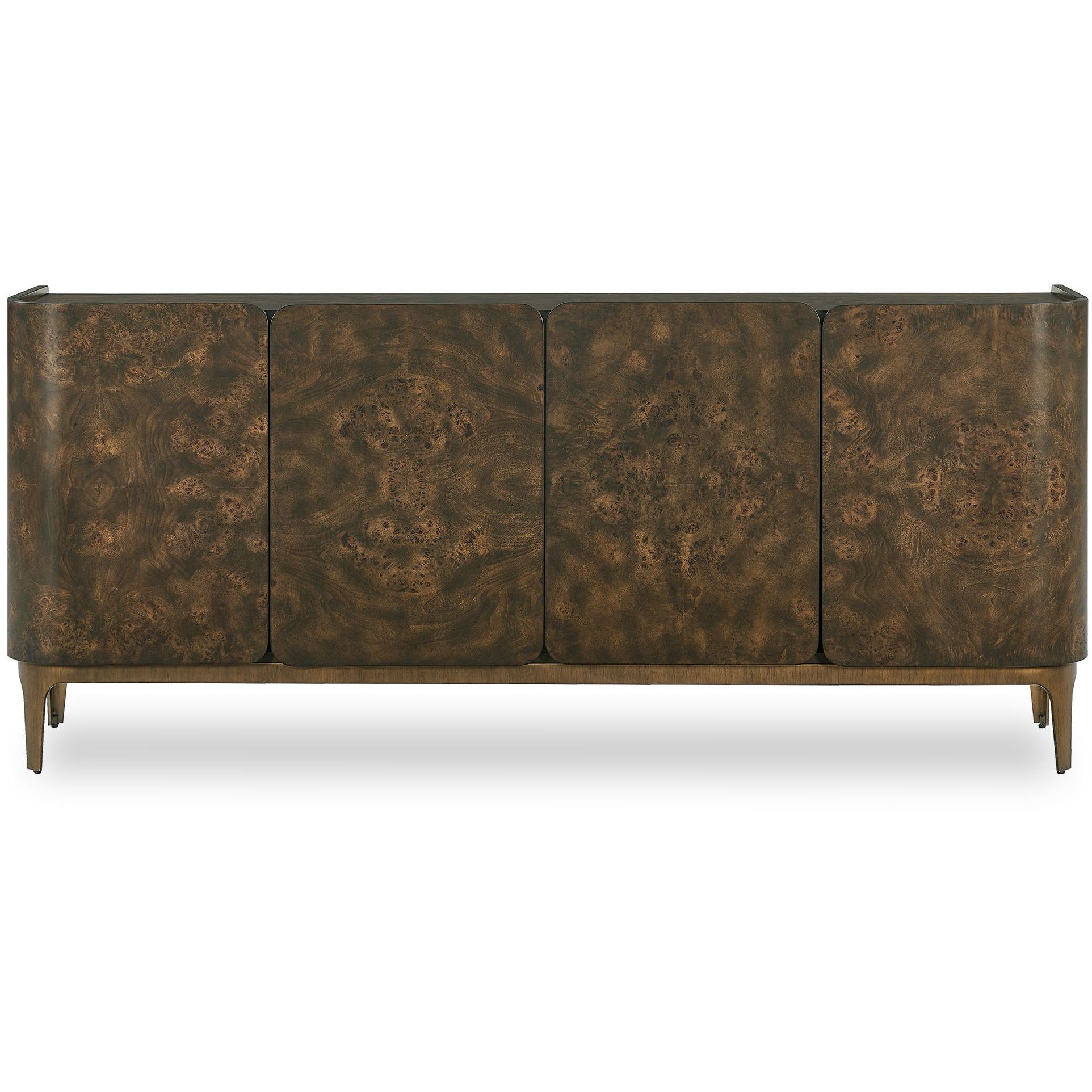 Melbourne Burl and Warm Brass 4 Door Cabinet