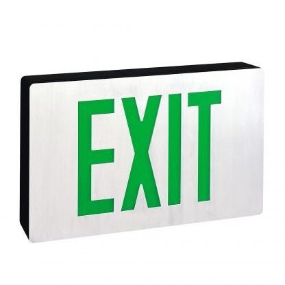 Die-Cast 2 inch Aluminum / Green LED Exit Sign Ceiling Light in Double-Faced, with Battery Backup, Black Housing