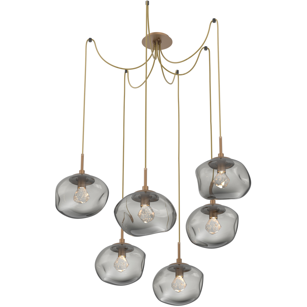 Nova LED 19 inch Novel Brass Swag Multi-Pendant Ceiling Light in 2700K LED, Zircon Inner - Smoke Outer
