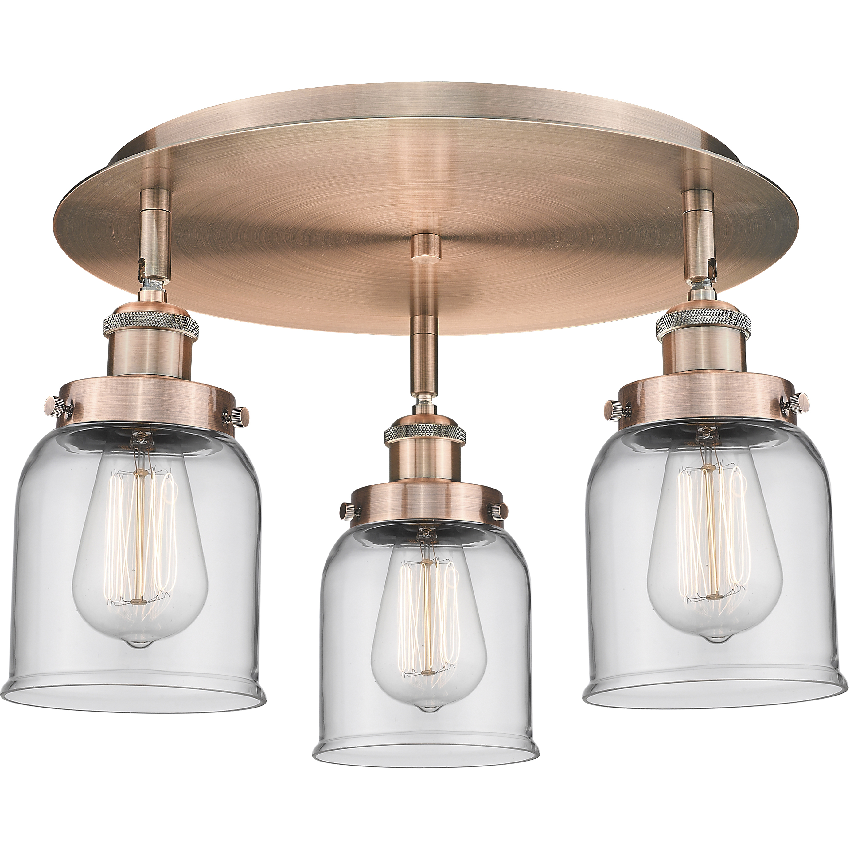 Bell 3 Light 16.75 inch Antique Copper Flush Mount Ceiling Light in Clear