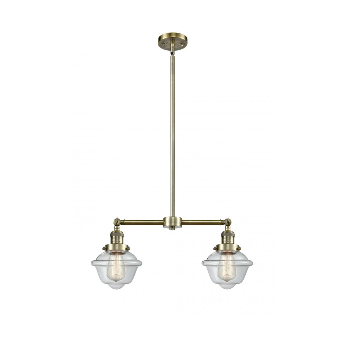 Franklin Restoration Small Oxford 2 Light 24 inch Antique Brass Chandelier Ceiling Light in Incandescent, Clear Glass, Franklin Restoration