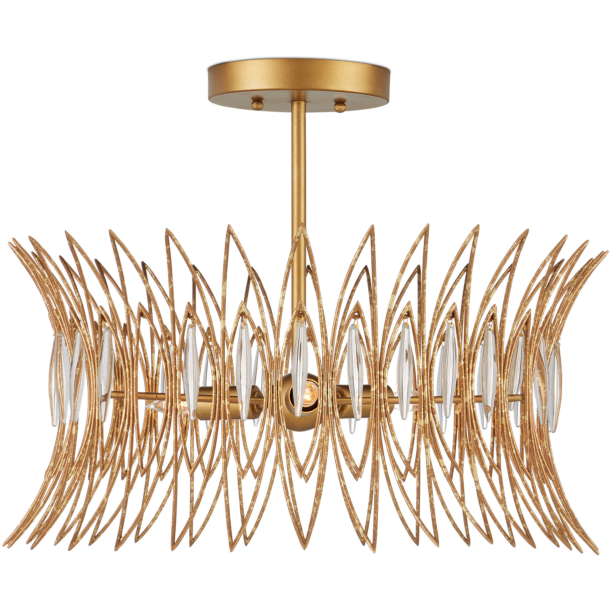 Marquise 3 Light 20 inch Luxor Gold Semi-Flush Mount Ceiling Light