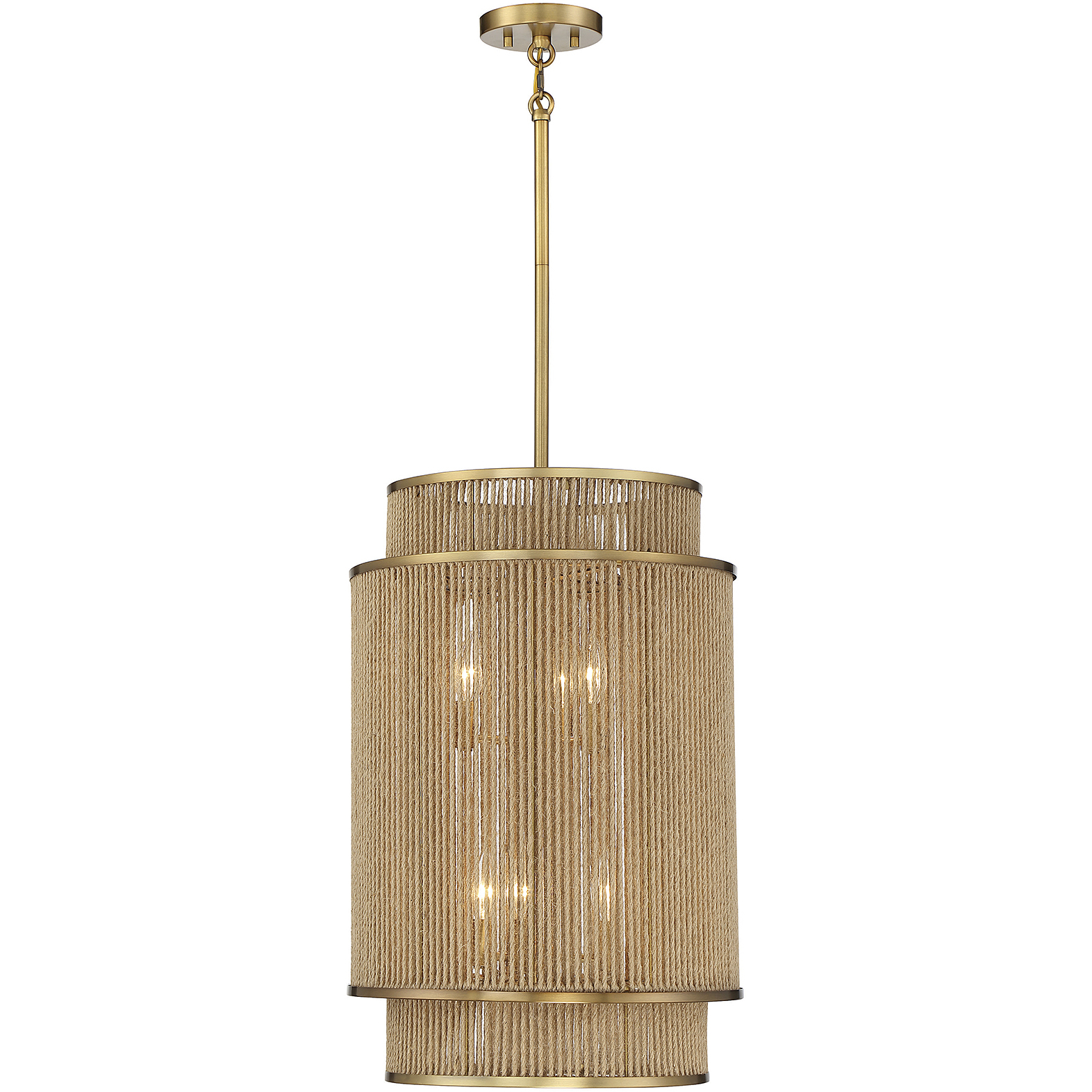 Ashburn 6 Light 16 inch Warm Brass and Rope Pendant Ceiling Light