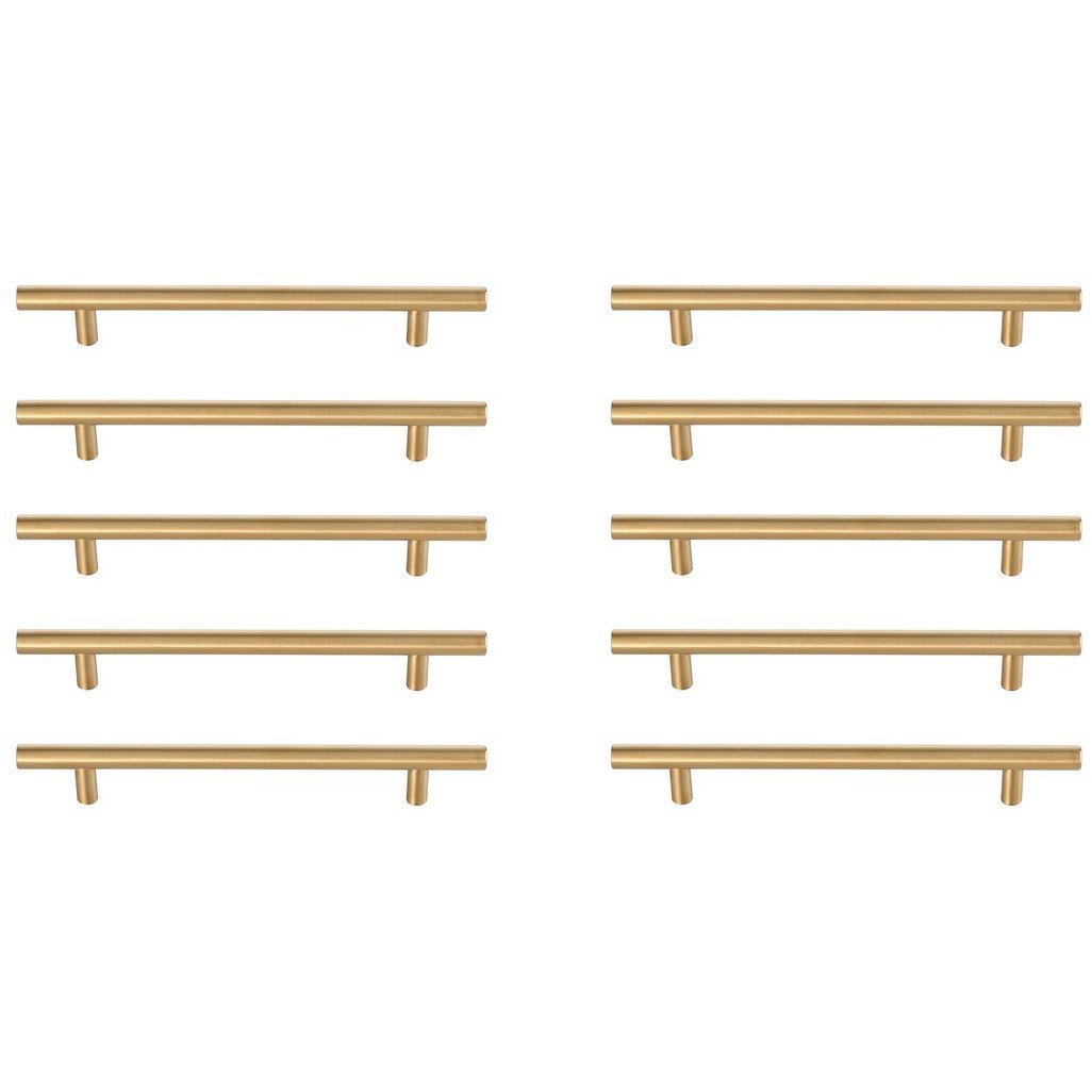 Quinn Brass Hardware Drawer Pull in 6-5/16in Center to Center Bar, Set of 10
