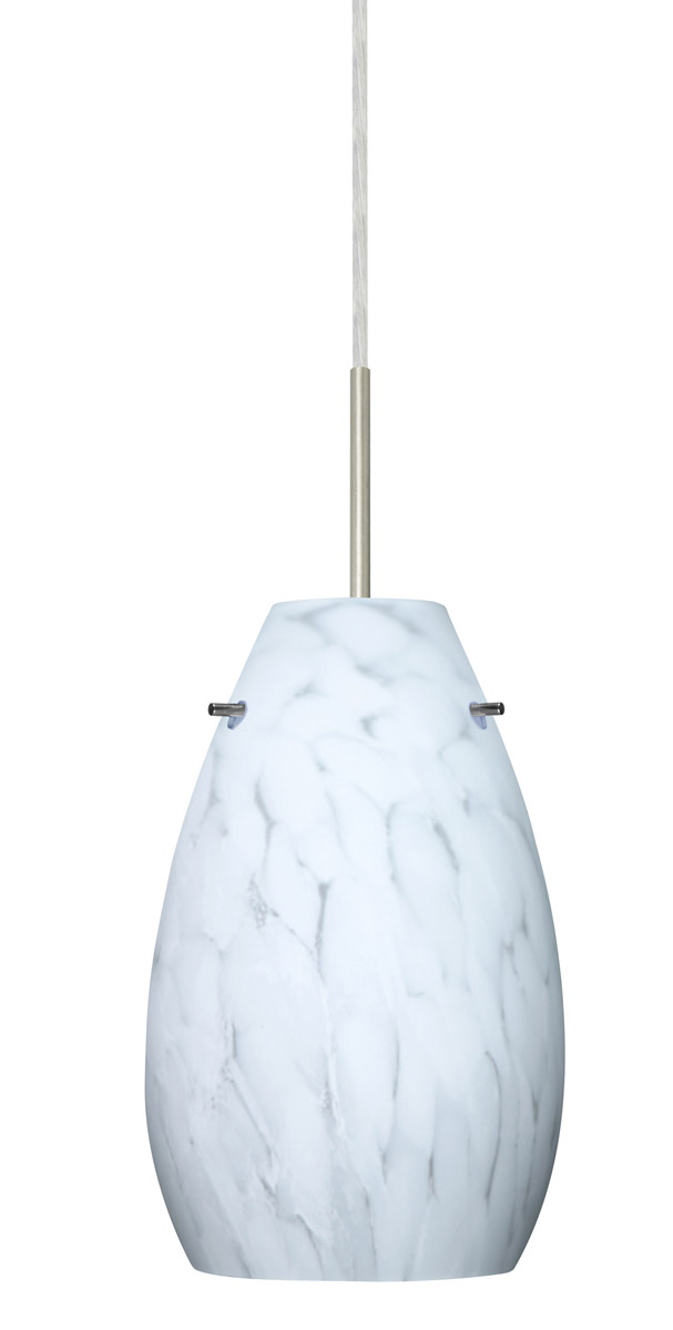 Pera 9 LED Satin Nickel Pendant Ceiling Light in Carrera Glass