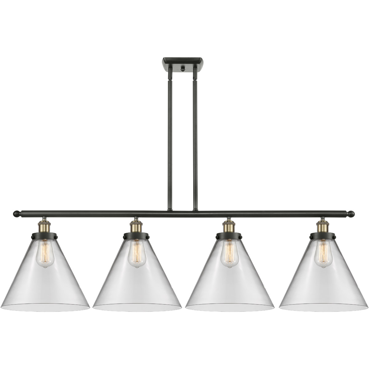 Ballston X-Large Cone 4 Light 48 inch Black Antique Brass Island Light Ceiling Light in Clear Glass