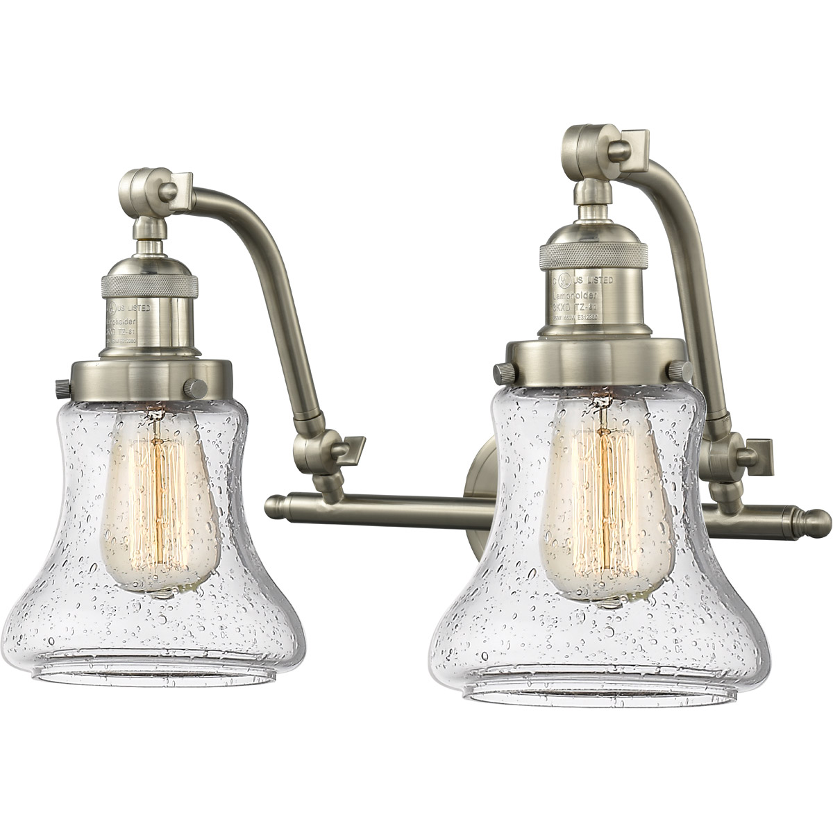 Franklin Restoration Bellmont 2 Light 18 inch Brushed Satin Nickel Bath Vanity Light Wall Light in Seedy Glass, Franklin Restoration