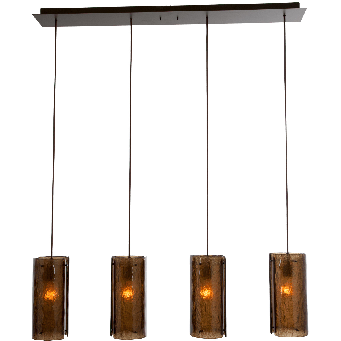 Textured Glass 4 Light Beige Silver Linear Pendant Ceiling Light in Metallic Beige Silver, Floret Inner - Smoke Outer, Multi-Port