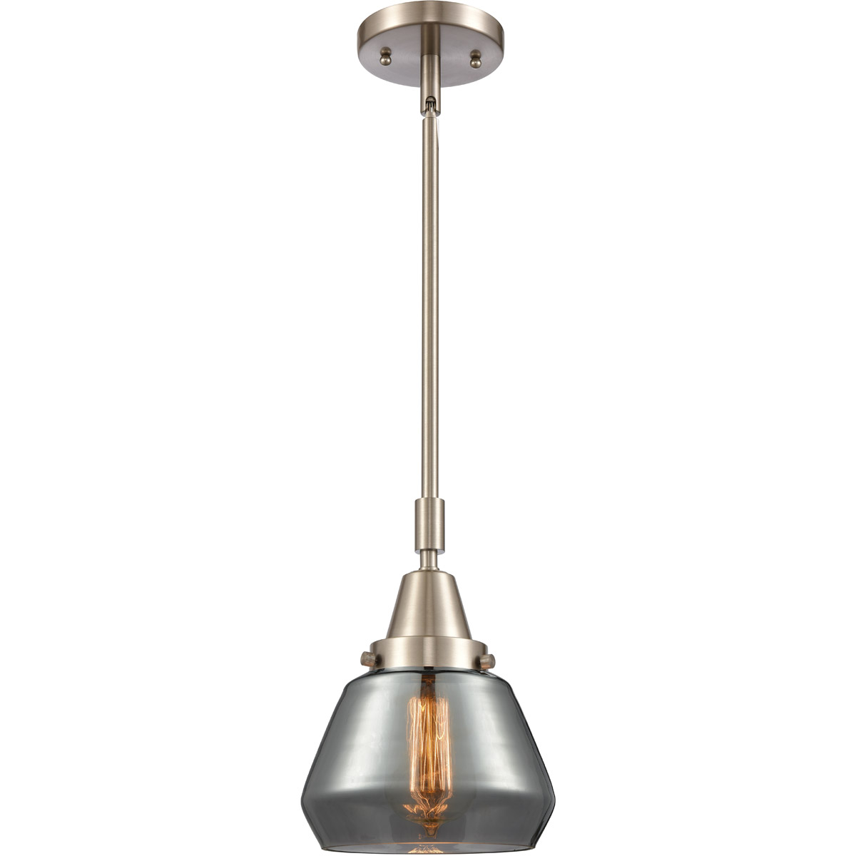 Franklin Restoration Fulton LED 7 inch Brushed Satin Nickel Mini Pendant Ceiling Light in Plated Smoke Glass