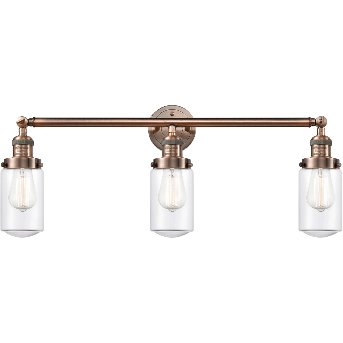 Franklin Restoration Dover 3 Light 31 inch Antique Copper Bath Vanity Light Wall Light in Clear Glass, Franklin Restoration