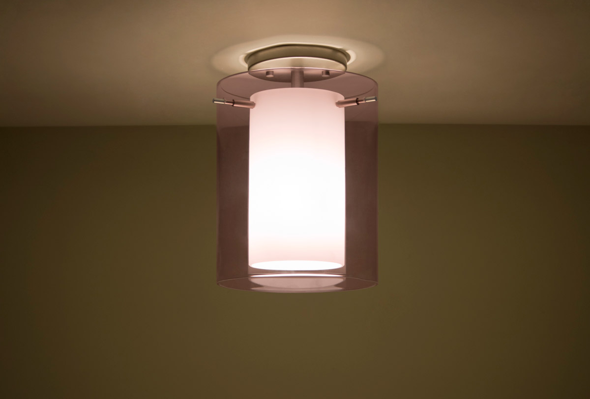 Pahu 1 Light 8 inch Satin Nickel Semi-Flush Mount Ceiling Light in Transparent Amethyst/Opal Glass, Incandescent