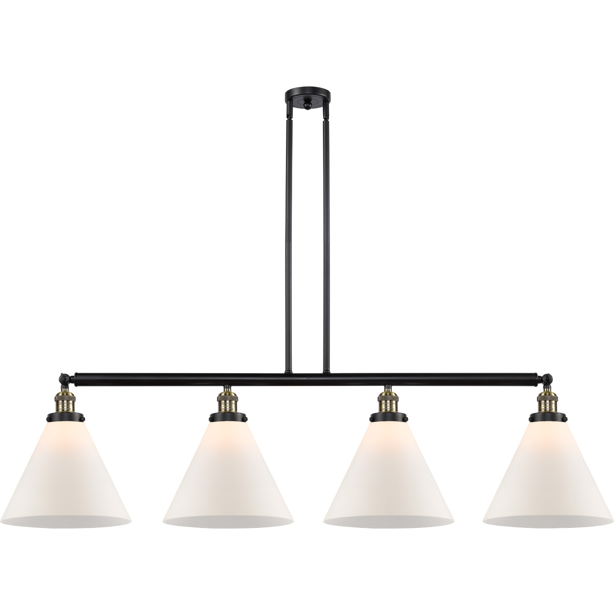 Franklin Restoration X-Large Cone 4 Light 56 inch Black Antique Brass Island Light Ceiling Light in Matte White Glass, Franklin Restoration