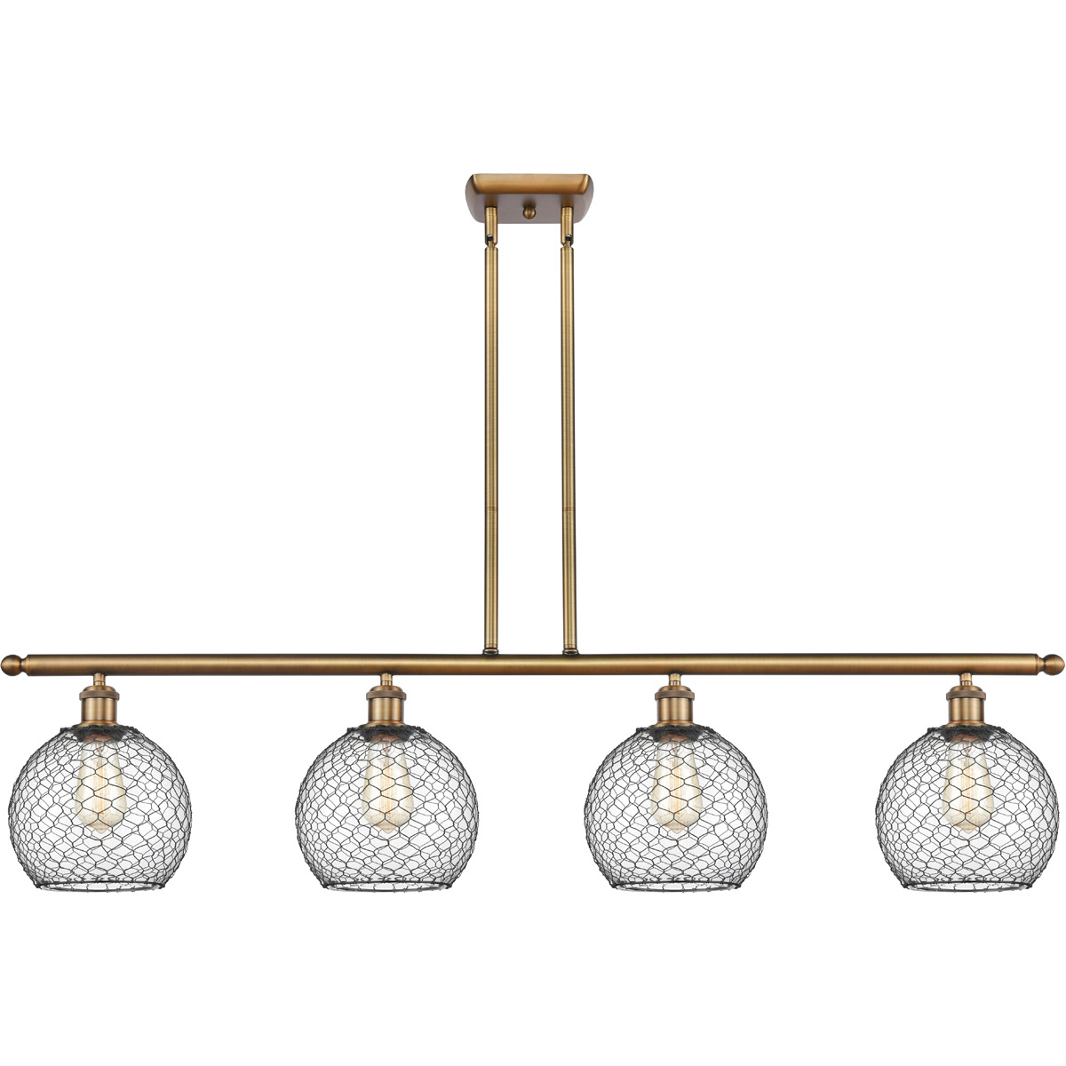 Ballston Farmhouse Chicken Wire 4 Light 48 inch Brushed Brass Island Light Ceiling Light, Ballston