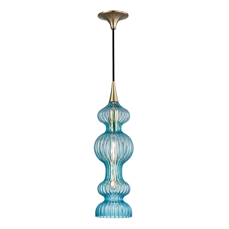 Pomfret 1 Light 6 inch Aged Brass Pendant Ceiling Light in Blue Glass