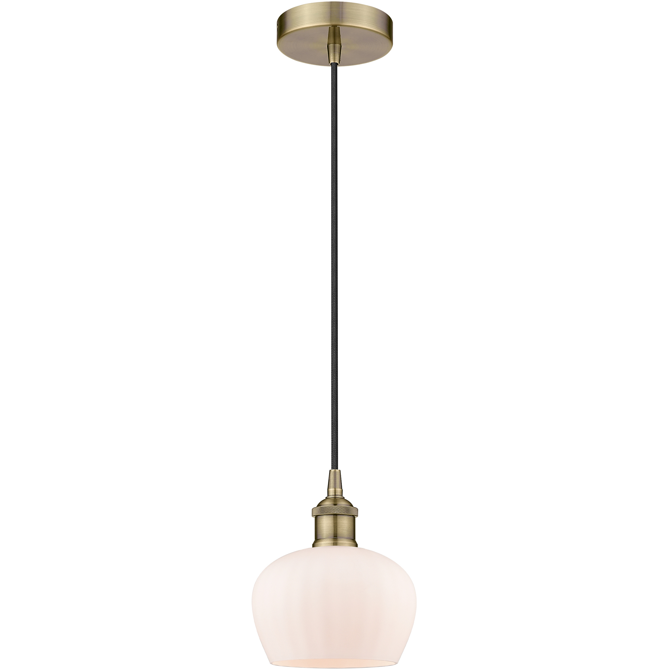 Fenton 1 Light 6.5 inch Antique Brass Mini Pendant Ceiling Light in Matte White