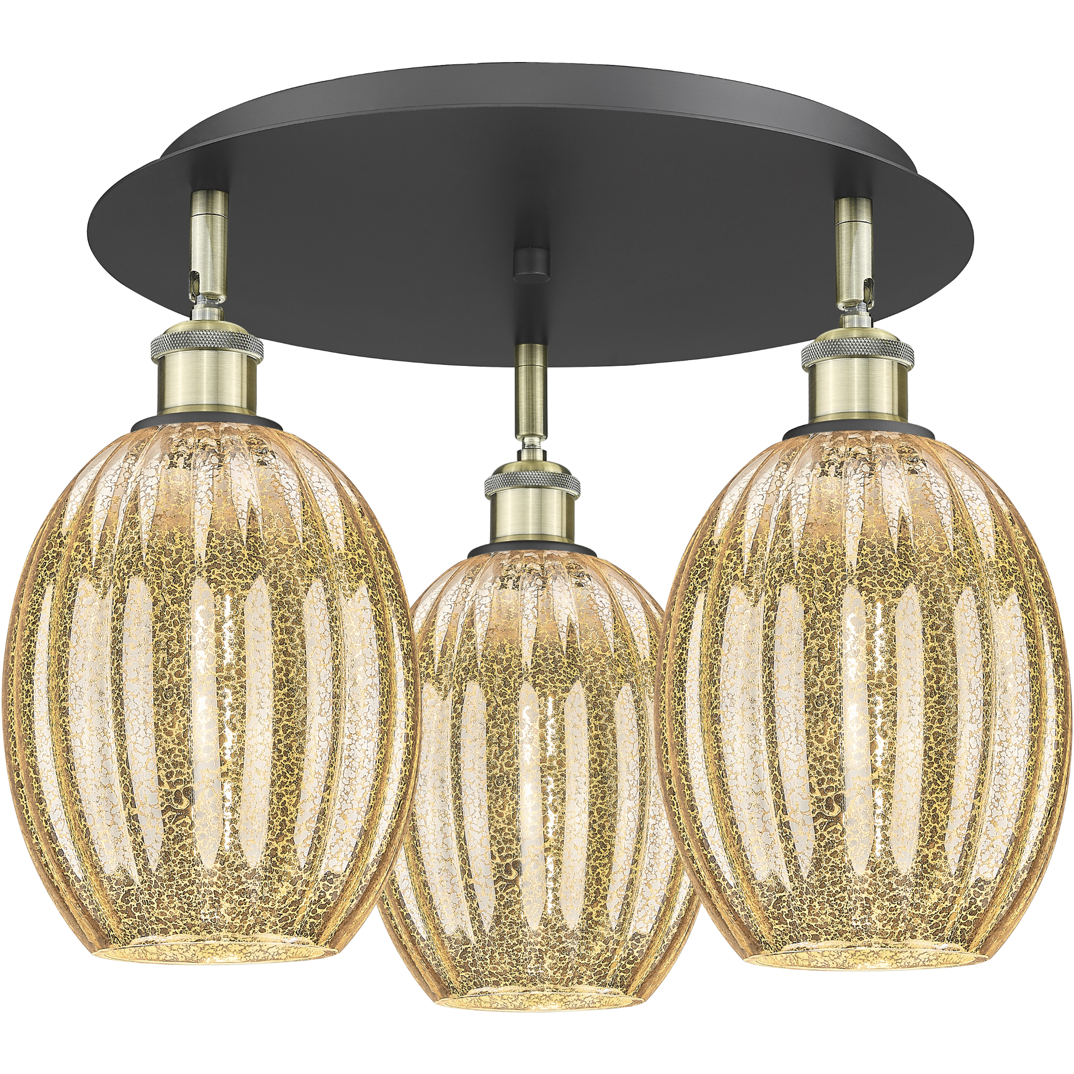 Ballston Preston 3 Light 18 inch Black Antique Brass Flush Mount Ceiling Light in Mercury Glass