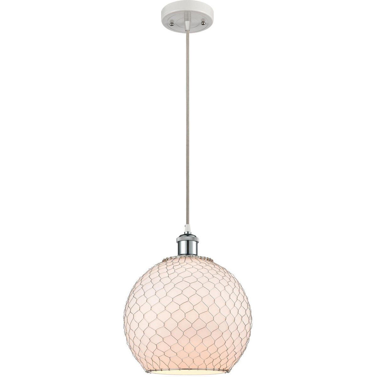 Ballston Large Farmhouse Chicken Wire LED 10 inch White and Polished Chrome Mini Pendant Ceiling Light, Ballston