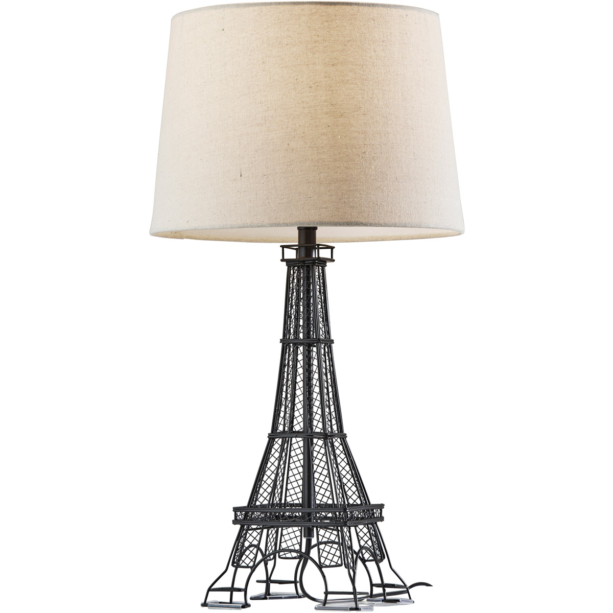 Eiffel 25 inch 60 watt Black Table Lamp Portable Light in Oatmeal Fabric, Simplee Adesso