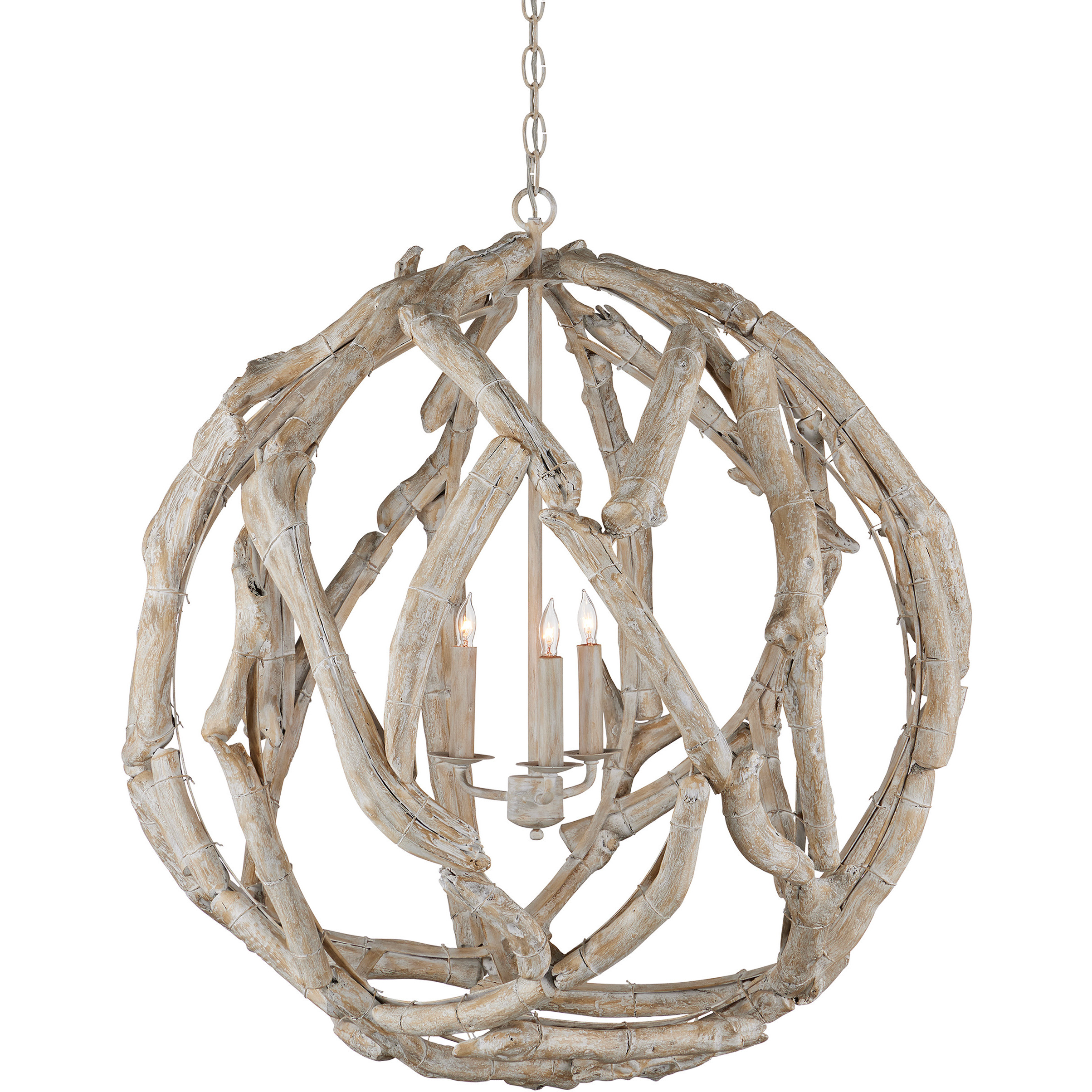 Driftwood 3 Light 29 inch Whitewash Orb Chandelier Ceiling Light