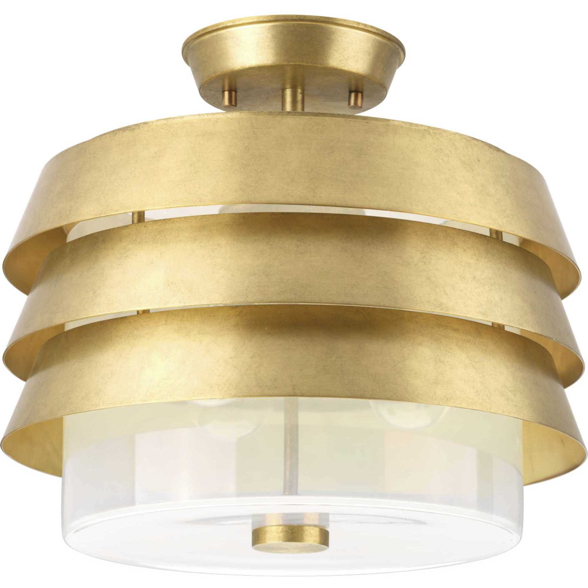 Point Dume&trade; Sandbar 3 Light 15.13 inch Brushed Brass Semi-Flush Convertible Ceiling Light, Design Series